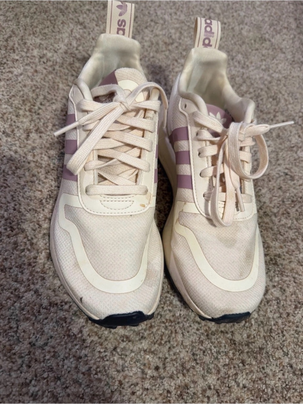 adidas Women’s Cream Sneakers with Lavender Three Stripes